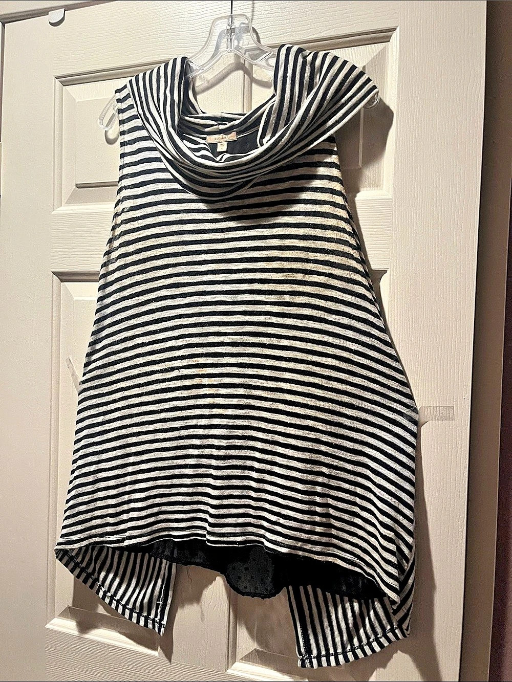 PLEIONE Striped Cowl Neck Tunic in Black & White Size XL